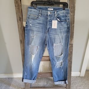 Good American Distressed Light Blue Cropped Jeans